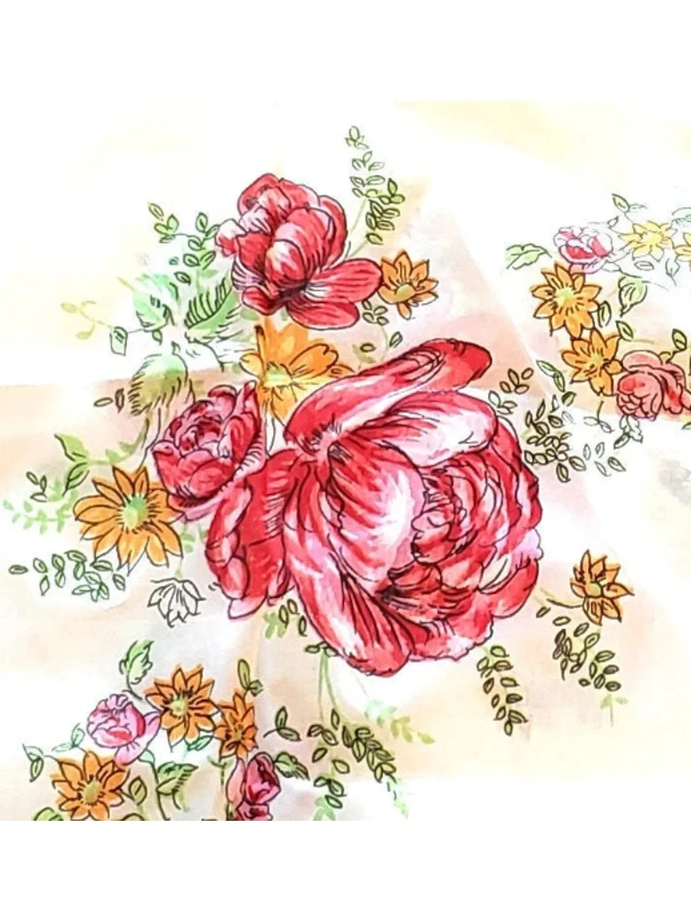 Vintage Cabbage Roses Scarf- Pink & Red Flowers-‎ Mid-century Designer d1-